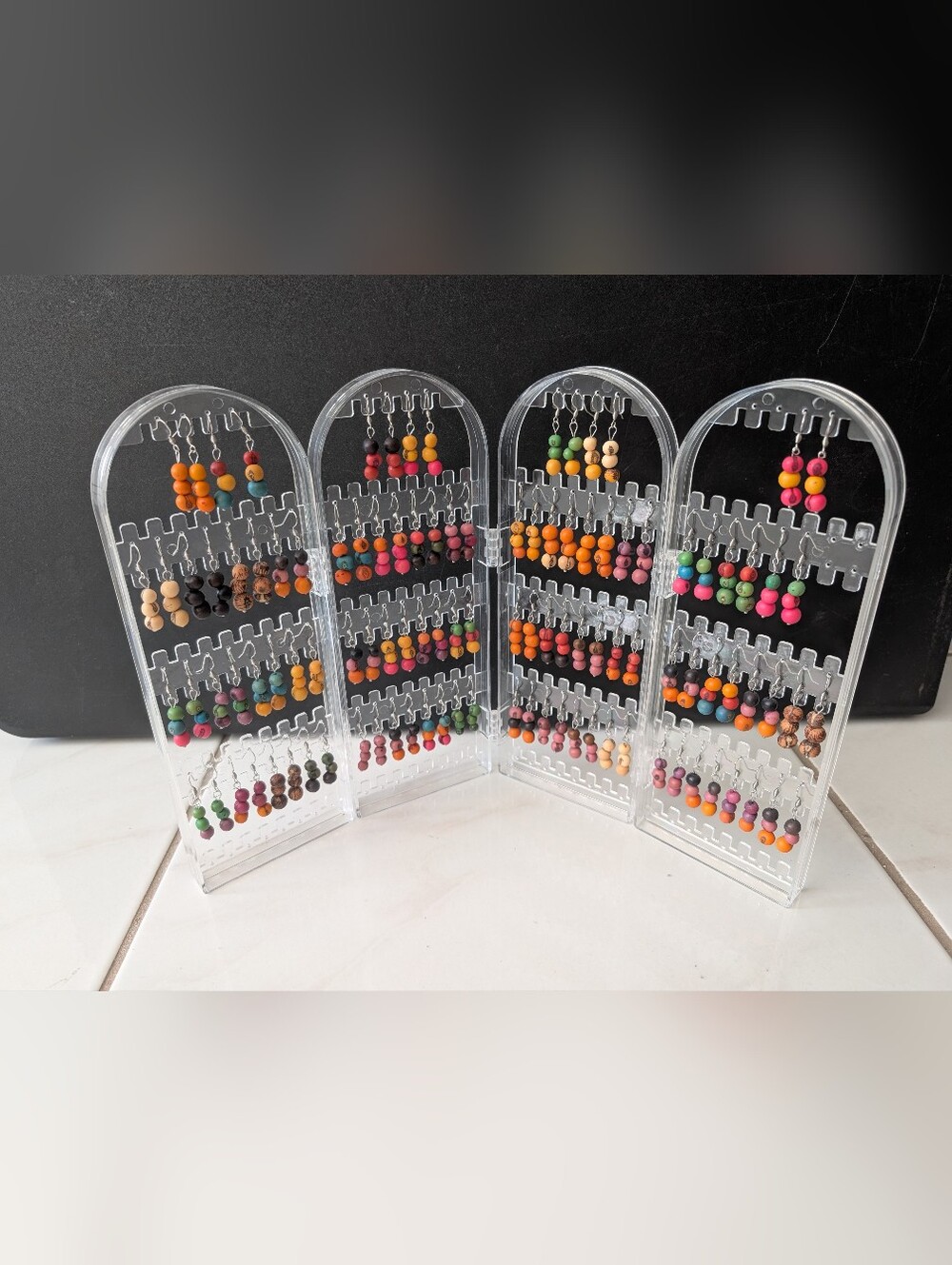 Colorful Açaí Berry Seed Bead Earrings Display - Multi Color